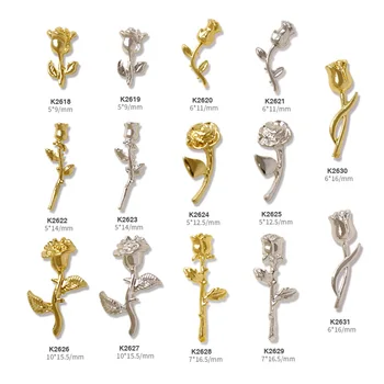 10шт Подвески для ногтей 3D Сплав Металла Золотая Роза Цветок Аксессуары для дизайна ногтей DIY Блестящие Украшения Для ногтей Аксессуары
