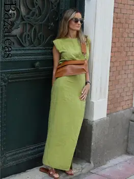 2023 bazaleas store traf Элегантное раздельное праздничное платье Vestidos Зеленое платье с длинной талией официальная женская одежда