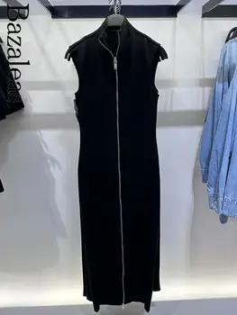 2023 Женские платья Bazaleas Store Traf с центральной застежкой-молнией, элегантное вечернее платье миди, официальное оформление