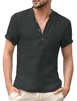 2023 Летняя новая мужская футболка с короткими рукавами из хлопка и льна, повседневная мужская футболка со светодиодной подсветкой, мужская дышащая рубашка S-3XL