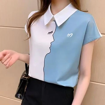 2023 Новая женская летняя шифоновая рубашка с принтом для гольфа, топ для гольфа с коротким рукавом, Тонкая универсальная дизайнерская одежда для гольфа