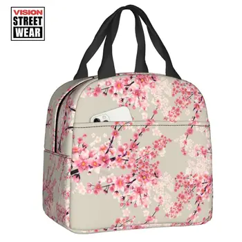 2023 Новая элегантная сумка для ланча с цветочной изоляцией из розовой вишни Sakura Flowers, термоохладитель Bento Box для кемпинга на открытом воздухе