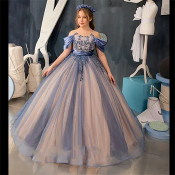 2023 Платье с цветочным узором для девочек, большой бант С круглым воротником, Свадебное платье принцессы для первого причастия, бальное праздничное платье, детский подарок