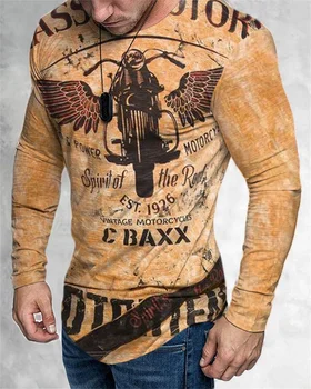 3D-печать, ретро-тренд, мужская одежда оверсайз с длинными рукавами XS-6XL Оверсайз, свободная повседневная футболка, мужской мотоцикл / крылья