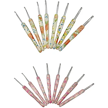 8шт Красочная ручка с цветочным принтом, вязальные крючки из алюминия, Набор спиц 2,5-6 мм, инструмент для вязания крючком швейных игл для плетения 3