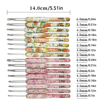 8шт Красочная ручка с цветочным принтом, вязальные крючки из алюминия, Набор спиц 2,5-6 мм, инструмент для вязания крючком швейных игл для плетения 5