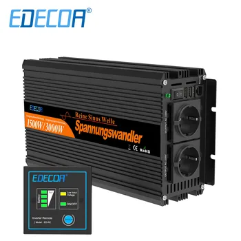 EDECOA 1500 Вт 2500 Вт чистый синусоидальный инвертор постоянного тока 12 В в переменный 220 В 230 В 240 В автономный солнечный инверторный преобразователь автомобильный инвертор