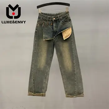 LUXE & ENVY, Узкие джинсы с широкими штанинами, женские, осень 2023, новые, свободного кроя, с завитой талией, осень 2023 г.