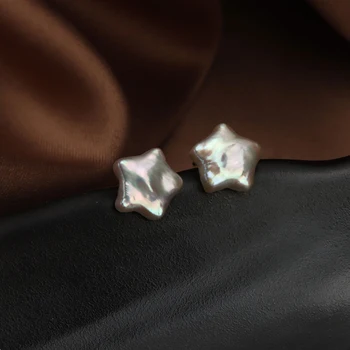 MeiBaPJ 9 мм Натуральный жемчуг в стиле барокко, серьги-гвоздики в виде пятиконечной звезды, Серебро 925 пробы, изысканные свадебные украшения для женщин