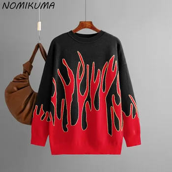 Nomikuma Pull Femme 2023, Осень-зима, Новый повседневный пуловер, Трикотажные топы, Жаккардовый свитер с круглым вырезом, Женский
