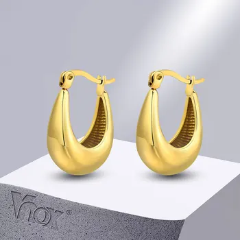 Vnox, Новые Модные Серьги в U-образном стиле для Женщин, Шикарные Серьги-кольца из Нержавеющей Стали Золотого Цвета, Подарки для BFF, Ювелирные Изделия на День Рождения