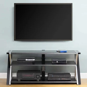 Whalen Furniture Черная подставка для телевизора для 60-дюймовых телевизоров с плоским экраном с полками из закаленного стекла мебель для дома тумба для телевизора