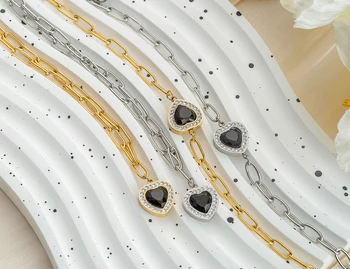 ZooMango Сверкающие ожерелья с подвесками в виде сердца из черного кубического циркония для женщин и девочек, свадебное колье-чокер из нержавеющей стали, ZN22153 4