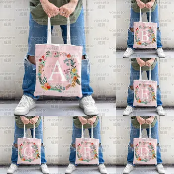 Белая элегантная кружевная эко-холщовая розовая эстетичная сумка-тоут для покупок в супермаркете Большой вместимости, созданная для женщины.