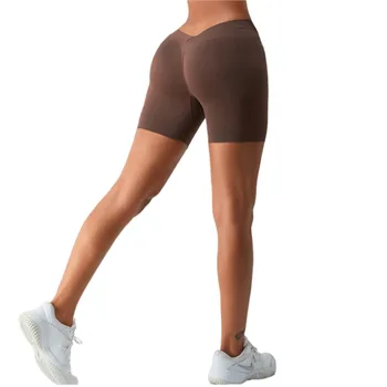 Бесшовные женские шорты для йоги с V-образным вырезом и высокой талией, обтягивающие эластичные шорты для упражнений, быстросохнущие шорты для бега и фитнеса