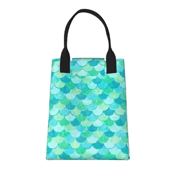 Большая модная сумка для покупок в стиле зеленой русалки с ручками, многоразовая хозяйственная сумка из прочной винтажной хлопчатобумажной ткани