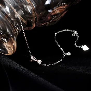 Браслет-бант из стерлингового серебра 925 пробы с бриллиантами, женская Регулируемая Модная индивидуальность, Простой Милый подарок подруге 2