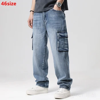 Брюки в стиле хип-хоп большого размера, мужские ностальгические ретро-джинсы с несколькими карманами, мужские брюки-карго, мужские джинсы 46 1