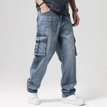 Брюки в стиле хип-хоп большого размера, мужские ностальгические ретро-джинсы с несколькими карманами, мужские брюки-карго, мужские джинсы 46 2