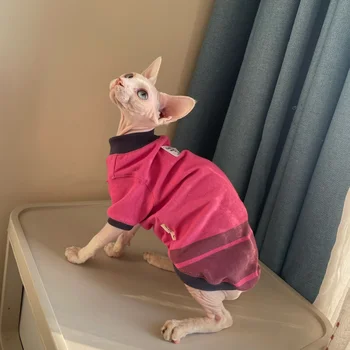 Весенняя одежда Sphynx для кошки, толстовка с высоким воротом в цветную полоску, хлопковое пальто для котят Девон Рекс, Товары для домашних животных 0