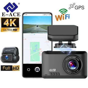 Видеорегистратор E-ACE 2160P для автомобилей GPS WiFi Передние и задние 4K-камеры Поддержка черного ящика автомобиля Камера заднего вида Видеомагнитофон