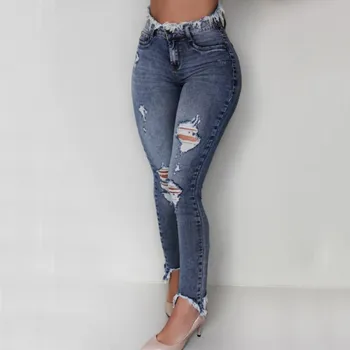 Винтажная джинсовая уличная одежда, Джинсовые Новые джинсы для женщин, джинсы Slim Fit, женские рваные джинсы с бахромой, Свободные прямые джинсы