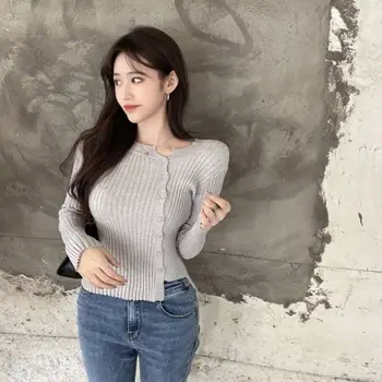Вязаный топ для женщин Y2k Модный кардиган в Корее, распродажа женских свитеров холодной зимы, новинка 2023 года, трендовый джемпер в корейском стиле Харадзюку