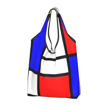 Геометрические современные сумки для покупок из бакалеи Mondrian, модная сумка-тоут для покупателей, большая переносная сумка в клетку с рисунком в цветную клетку