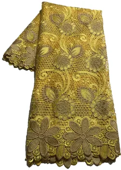 Гипюровая кружевная ткань 5 ярдов Высокого качества 2023 Африканская Нигерийская водорастворимая кружевная ткань для пошива платья своими руками SLA107 Желтый