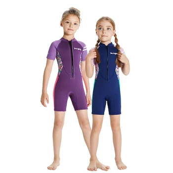 Детский гидрокостюм для серфинга из 2,5 мм неопрена, водолазные костюмы для девочек, термальный купальник с коротким рукавом, детские полные гидрокостюмы