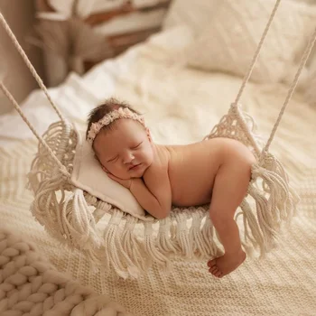 Детский реквизит для фотосессии новорожденных, мебель на 100 дней, Детская кроватка, аксессуары длиной 0-3 м, гамак ручной работы 35x48 см 2