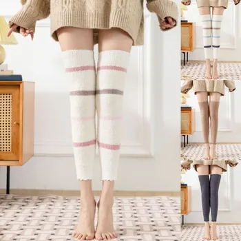 Домашние носки выше колена с мультяшным рисунком, зимние носки, женские теплые высокие леггинсы, теплые носки