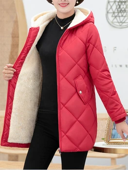 Женская куртка, новинка зимы, толстая теплая хлопковая куртка из плюша, модные парки средней длины, свободное повседневное женское пальто оверсайз.