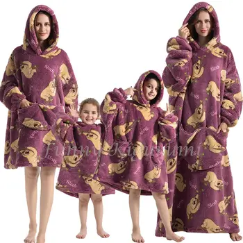 Женская толстовка сверхдлинного размера, зимнее шерп-одеяло, плюшевая фланелевая теплая семейная толстовка в тон, домашняя одежда на Хэллоуин