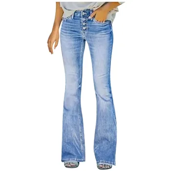 Женские повседневные свободные расклешенные джинсовые брюки Удобная уличная осенняя повседневная одежда Женская одежда Брюки Рабочая одежда