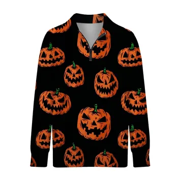 Женский пуловер на Хэллоуин на молнии большого размера для Хэллоуина с длинным рукавом, Осенняя толстовка с капюшоном для женщин, Пуловер с капюшоном, платье на молнии