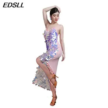 Женский танец живота, элегантное длинное платье, женский комплект для латиноамериканских танцев, восточных индийских танцев, сексуальное платье Русалки с блестками