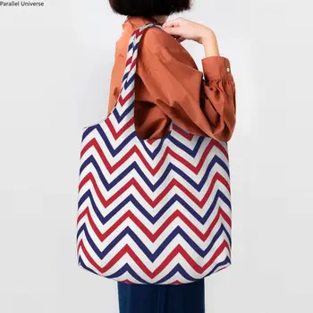 Забавная набивная сумка с шевронами и полосками красного фиолетового цвета для покупок; Моющаяся холщовая сумка для покупок в богемном стиле; современная геометрическая сумка