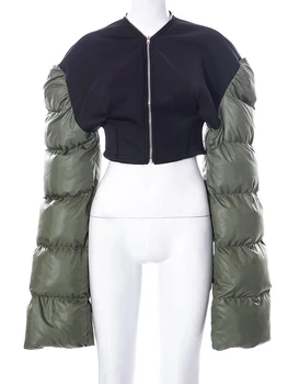 Зимняя куртка, Женские парки, 2023, Новая Корейская мода, длинный рукав, молния, Лоскутное Тонкое пальто с V-образным вырезом, верхняя одежда Y2k, Теплые повседневные пальто 3
