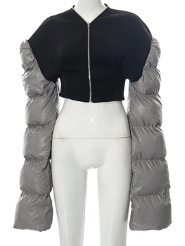 Зимняя куртка, Женские парки, 2023, Новая Корейская мода, длинный рукав, молния, Лоскутное Тонкое пальто с V-образным вырезом, верхняя одежда Y2k, Теплые повседневные пальто 4