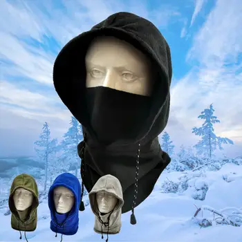 Зимняя теплая шапка, Тактическая балаклава, Лыжная маска для лица, Ветрозащитная флисовая шапка с капюшоном, спортивная ветрозащитная мужская и женская шапка с подогревом для шеи