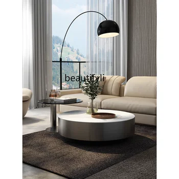 Итальянская минималистичная Каменная плита круглый Чайный столик Гостиная Дом Небольшая квартира Свет Роскошь и простота Современный шкаф для телевизора