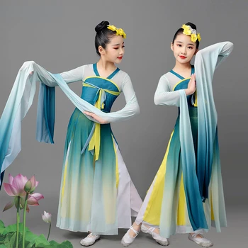 Китайский народный танец, классическая одежда для выступлений с водяным рукавом, традиционный танец Янко для девочек, Древний национальный костюм для веерных танцев