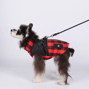 Клетчатая одежда для собак со шлейкой, жилет, куртка, пальто для маленьких средних собак, зимняя теплая одежда для домашних животных, костюм для собак