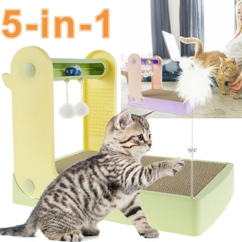 Когтеточка для кошек Многофункциональная игрушка-скребок для кошек Забавная Картонная когтеточка для кошек с реверсивным когтеточкой для кошек с трековым колокольчиком