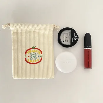 Корейская вельветовая сумка для хранения на шнурке с мультяшным принтом, косметичка для губной помады, сумочка с подвеской, органайзер для подарков, конфет, ювелирных изделий 1