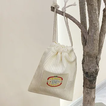 Корейская вельветовая сумка для хранения на шнурке с мультяшным принтом, косметичка для губной помады, сумочка с подвеской, органайзер для подарков, конфет, ювелирных изделий 4