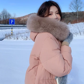 Корейские модные Винтажные Зимние длинные пуховики, куртки для женщин 2023 года, роскошное пальто с капюшоном, утолщенным теплым меховым воротником, большими карманами