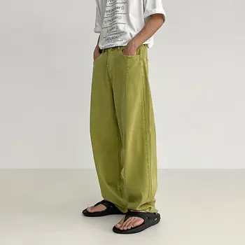 Летние мужские джинсы из мягкой ткани, Тонкие Свободные прямые брюки с эластичной резинкой на талии, повседневные брюки в корейском стиле, большие размеры H77