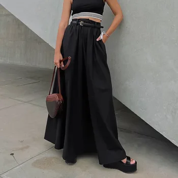 Летняя женская юбка-полукомбинезон, Темпераментная мода для поездок на работу, Универсальное тонкое однотонное платье трапециевидной формы с высокой талией